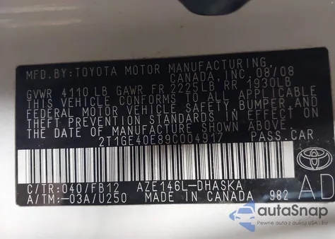 2009 Toyota Matrix Xrs из США, поврежденный, VIN 2T1GE40E89C004917